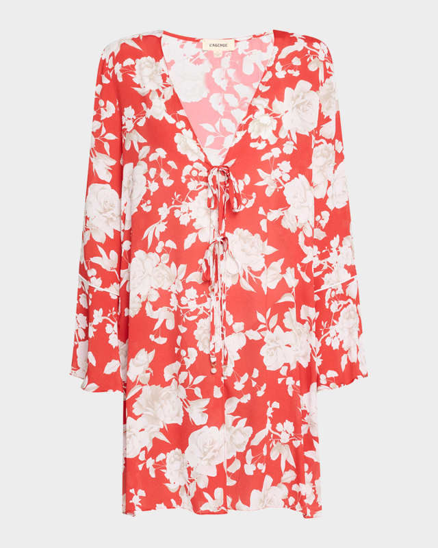Meghan Ikebana Tie-Front Blouson Mini Dress